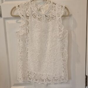 Adiva White Sleeveless Embellished Blouse